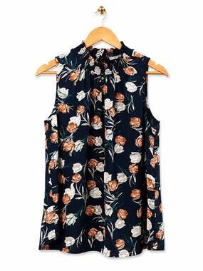 Anthropologie Daniel Rainn Floral Mock Neck Sleeveless Blouse Size Large